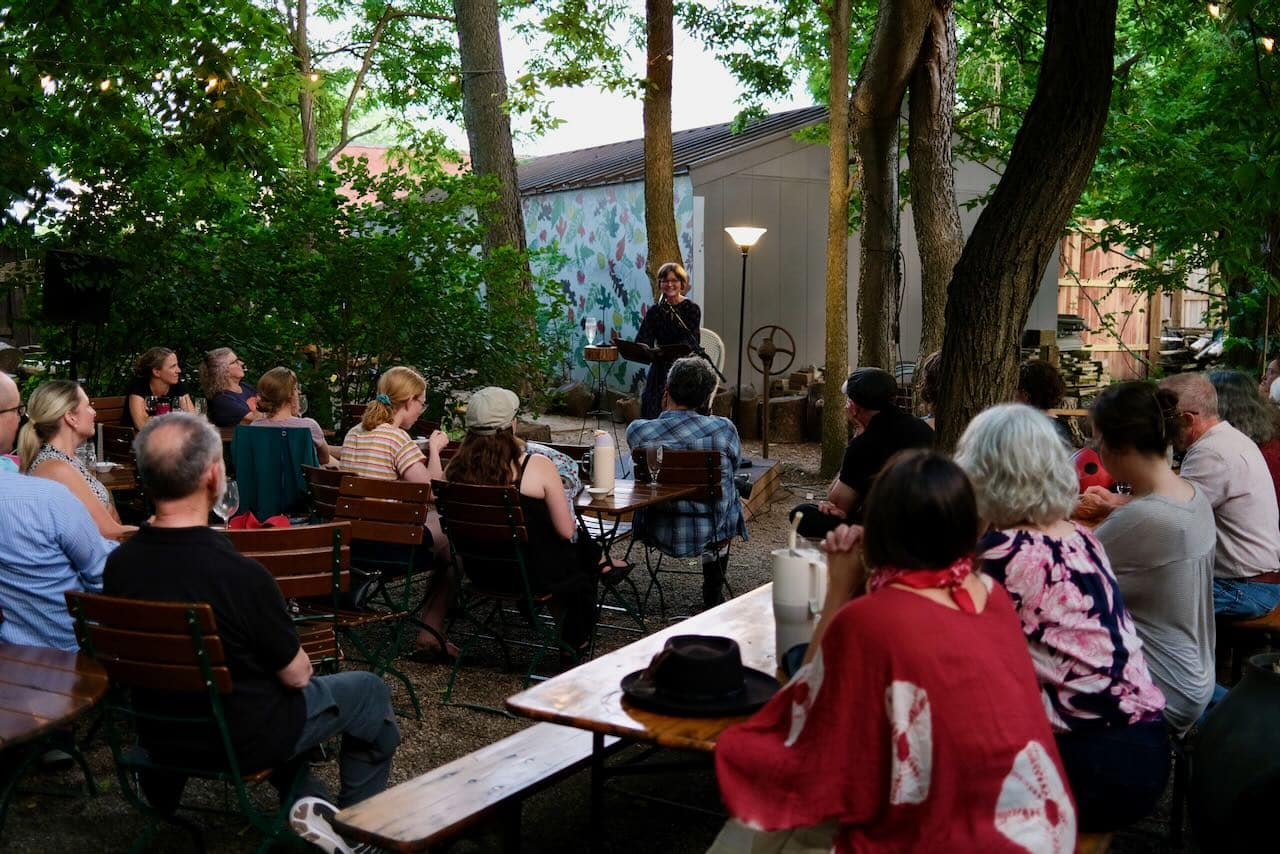 Carrie reading at the Kentucky Native Cafe